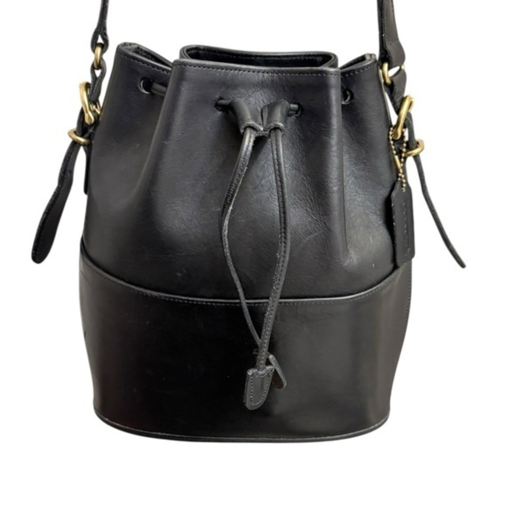 Vintage Coach 9804 Equestrian Drawstring Bag – Black Glove-Tanned Leather – 1997
